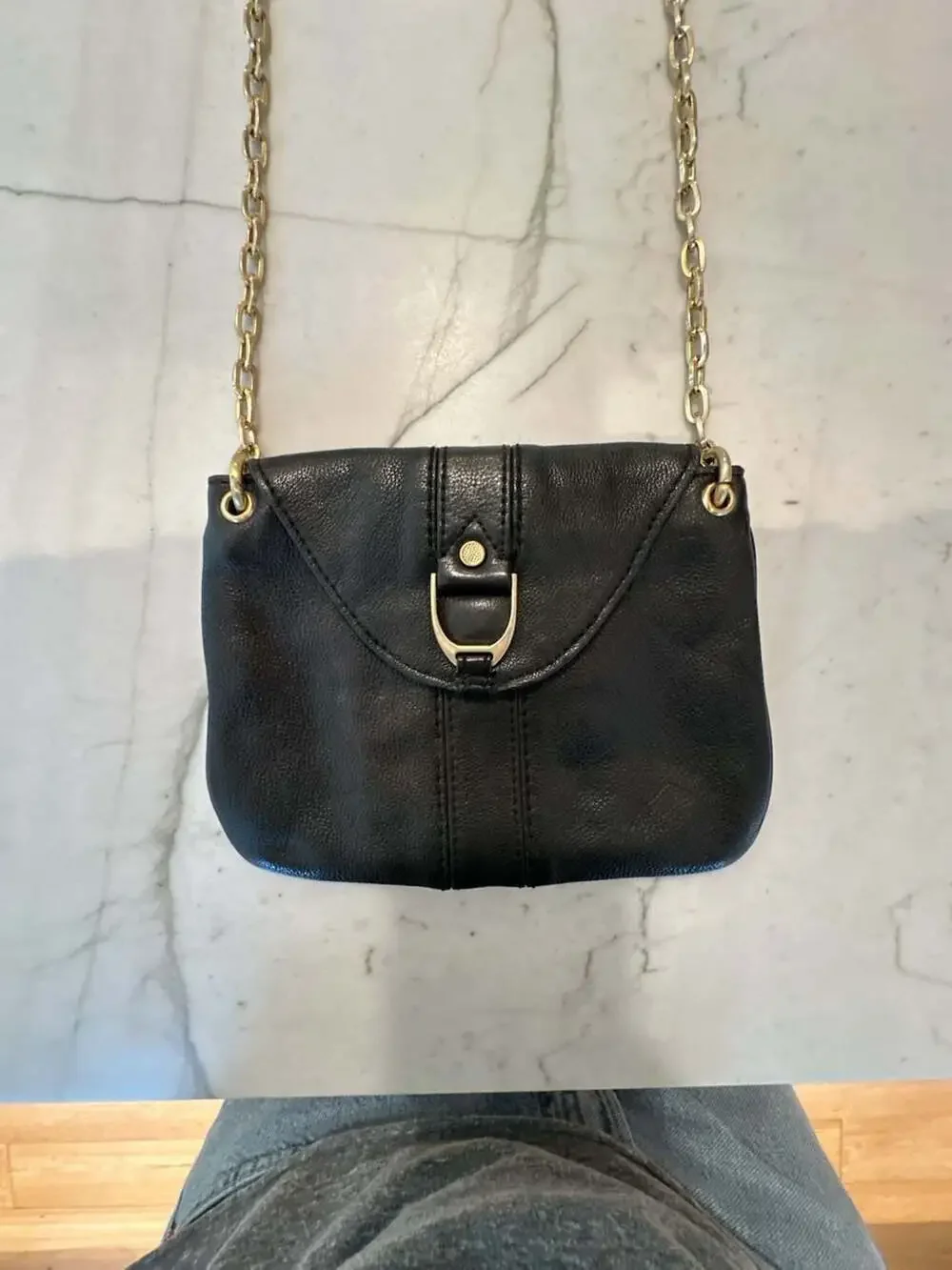 Cole Haan Black Leather Mini Flap Chain Crossbody Bag